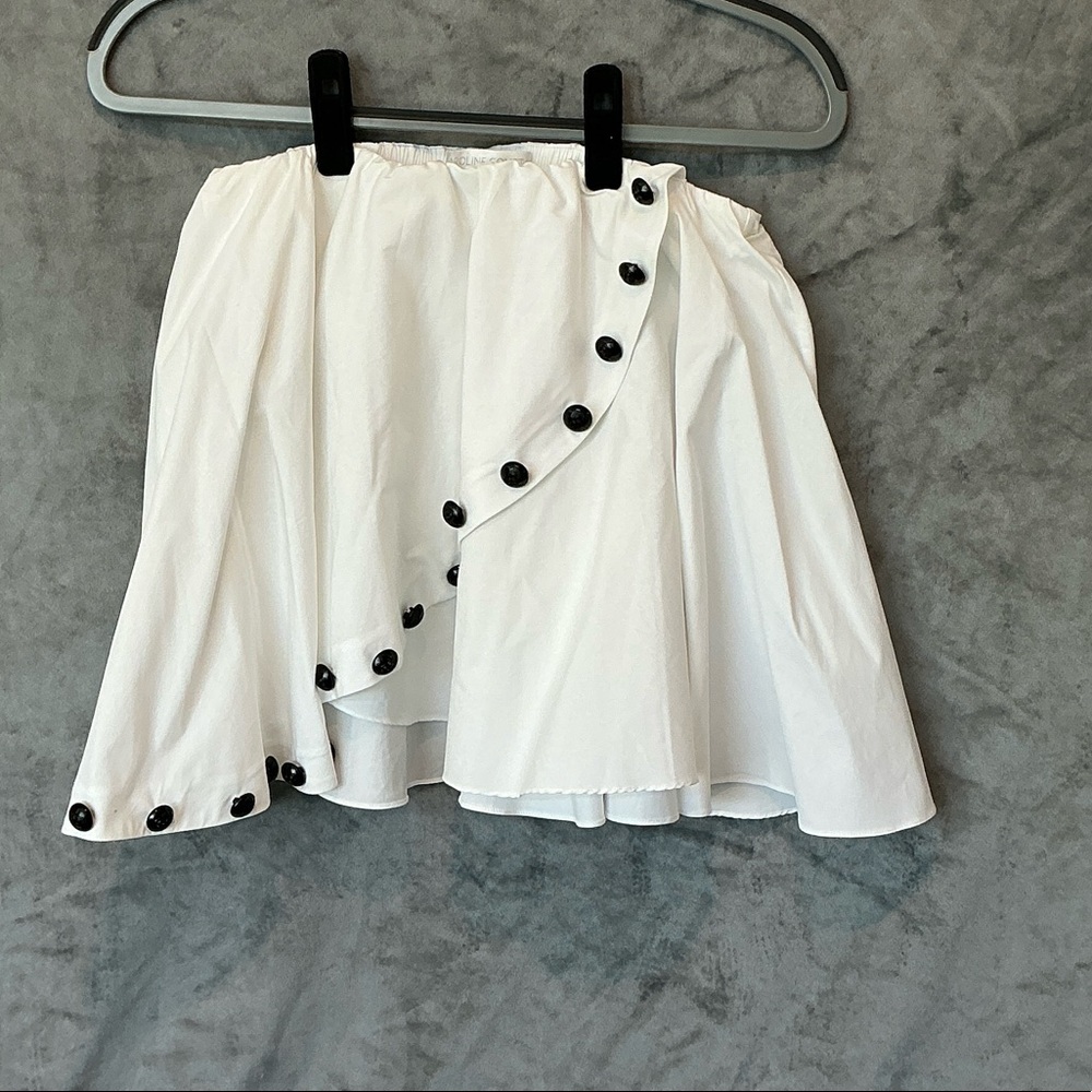 Caroline Constas White Asymmetrical Skirt with Black Buttons- Size Small